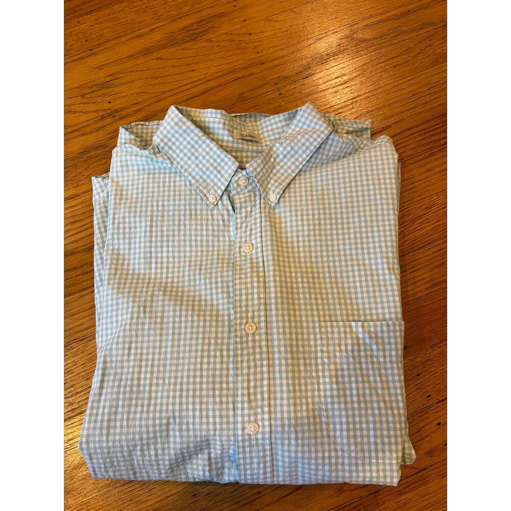 J.Crew Classic Fit Gingham Button Down Shirt Green White Mens